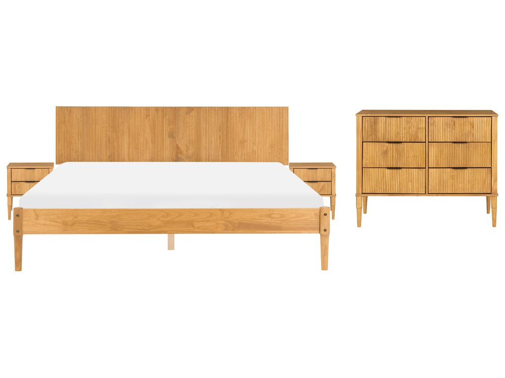 Bedroom Set Pine Wood AMBAZAC 180 x 200 cm (EU Super King) Light Brown