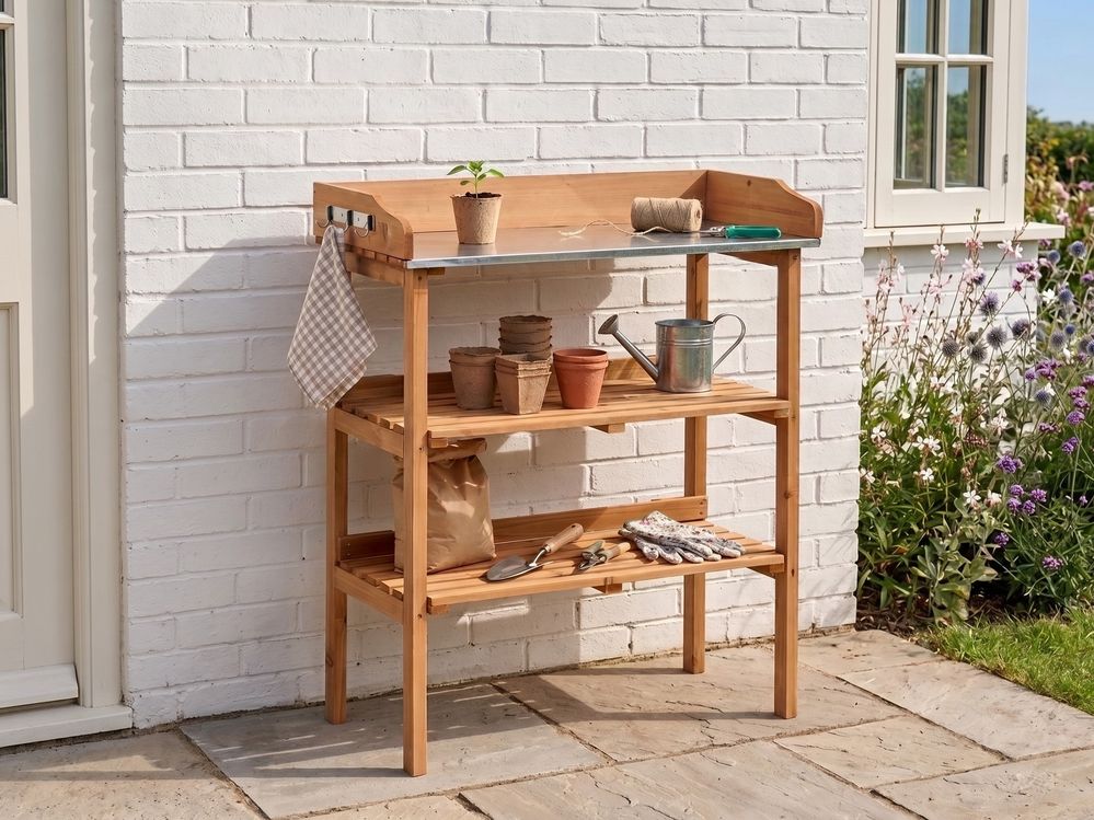 Potting Bench ROSAZZA 76 cm 92 cm Fir Wood Light Brown