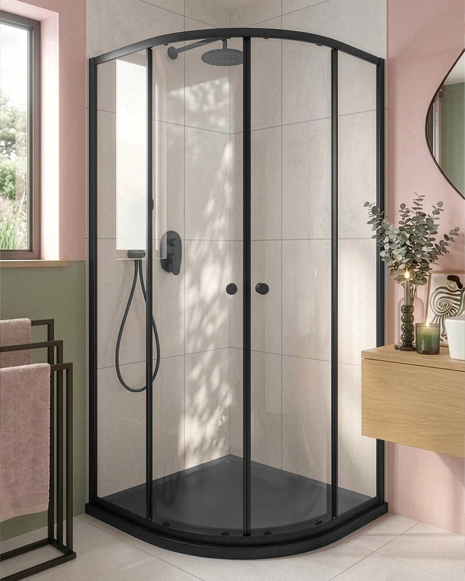 Shower Enclosure ONELLI 900 x 900 x 1900 mm Black_1116750