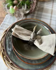 Set of 4 Dinner Plates THYME Stoneware Dark Green_982743
