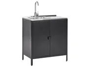 Outdoor Kitchen Cabinet with Sink VILAMA Black Metal_872451