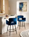 Set of 2 Bar Chairs SANILAC Velvet Navy Blue