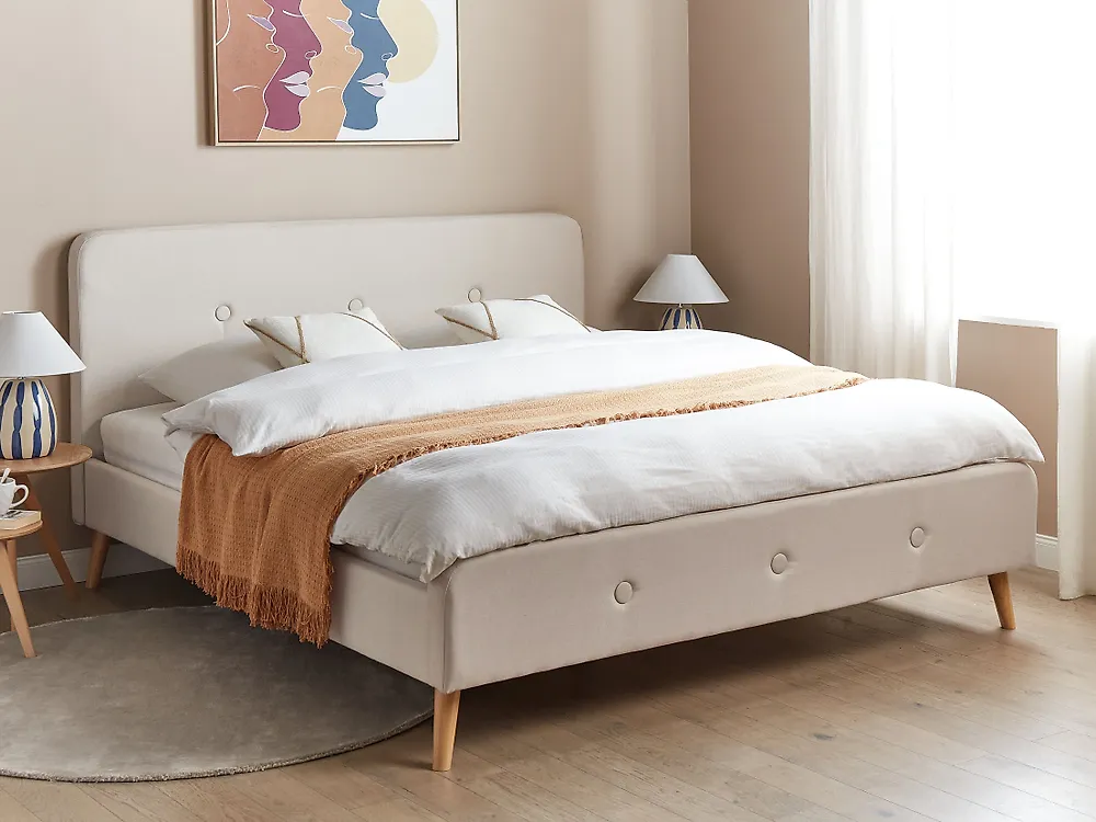 Bed Faux Linen RENNES 180 x 200 cm (EU Super King) Light Beige_1182325