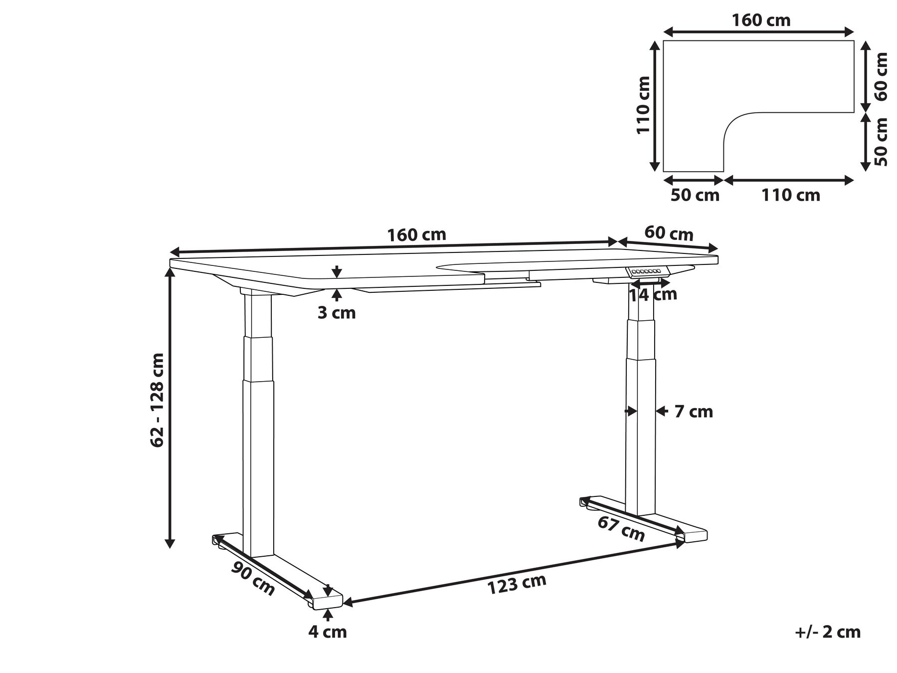 Kulmatyöpöytä sähkösäädettävä DESTIN 160 cm 110 cm Ruskea/musta Vasen_796311