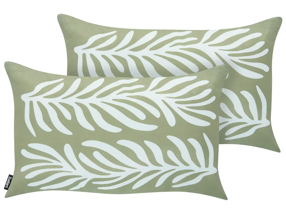 Set of 2 Outdoor Cushions ALISMA Plant Pattern 30 x 50 cm Olive Green