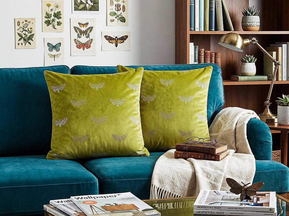 Set of 2 Decorative Cushions YUZURI 45 x 45 cm Velvet Light Green Animal Pattern