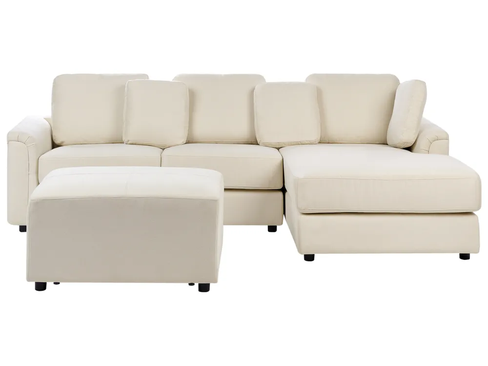 Corner Sofa 4 Seater KOHLO with Ottoman Fabric Light Beige Left Hand