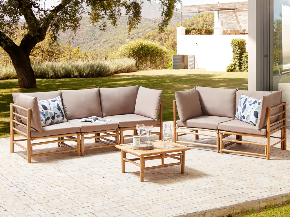 Garden Lounge Set with Table 5 Seater CERRETO Bamboo Taupe