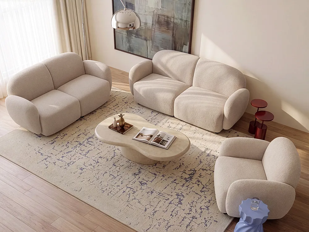 Living Room Set 6 Seater JULE Boucle Beige_1125987