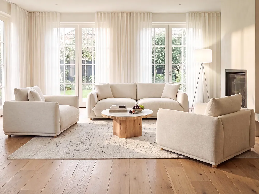 Sofa 3 Seater LUVOS Fabric Light Beige_1159107