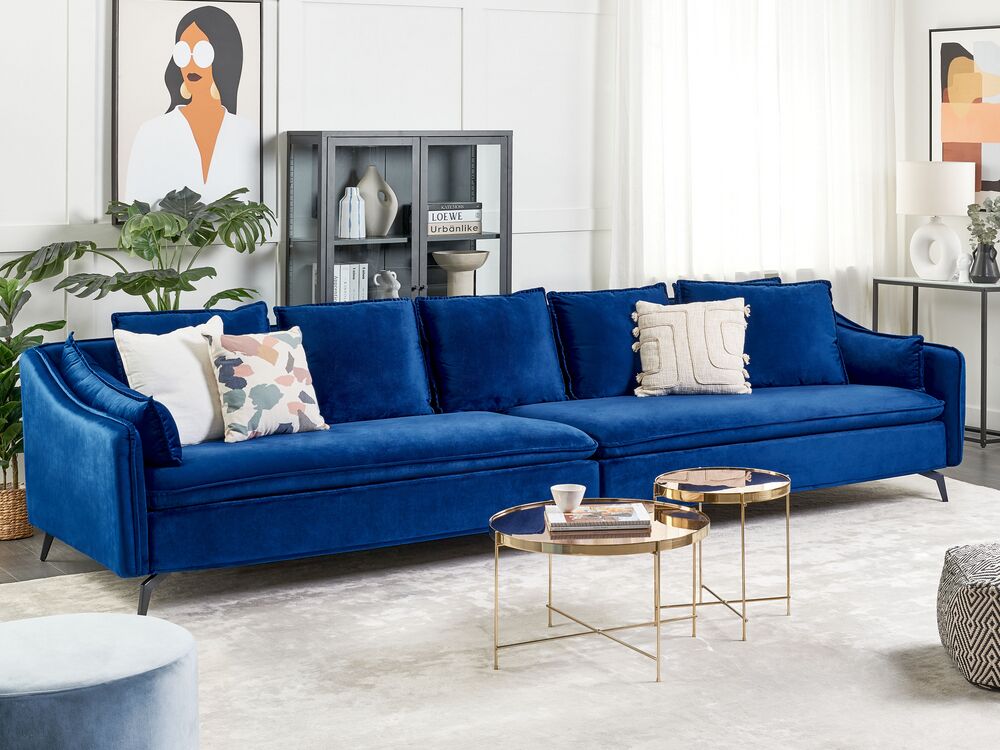 Sofa 4-seters AURE Fløyel Marineblå