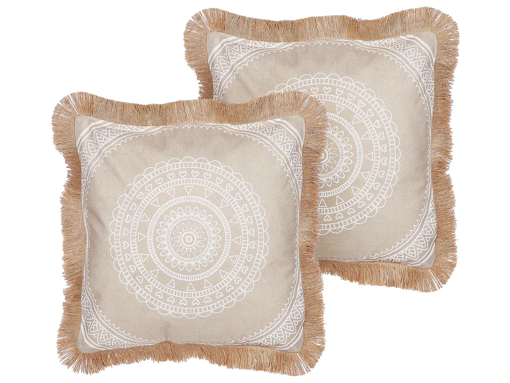Set of 2 Decorative Cushions AGRIMONY 45 x 45 cm Beige Oriental Pattern