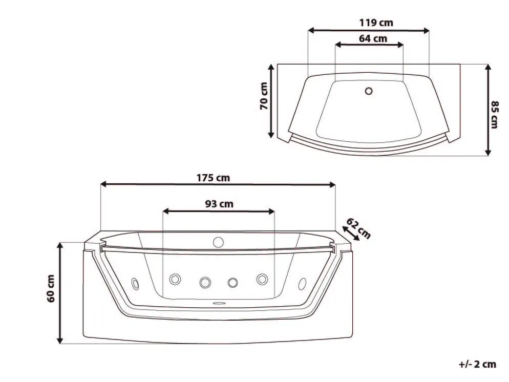 Kulmaporeamme LED-valolla FUERTE 175 x 85 cm Valkoinen_717874