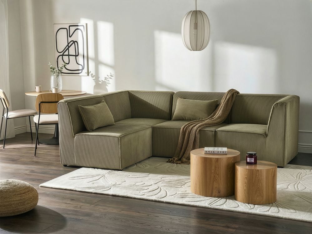 Modular Corner Sofa 4 Seater LEMVIG Corduroy Green Right Hand