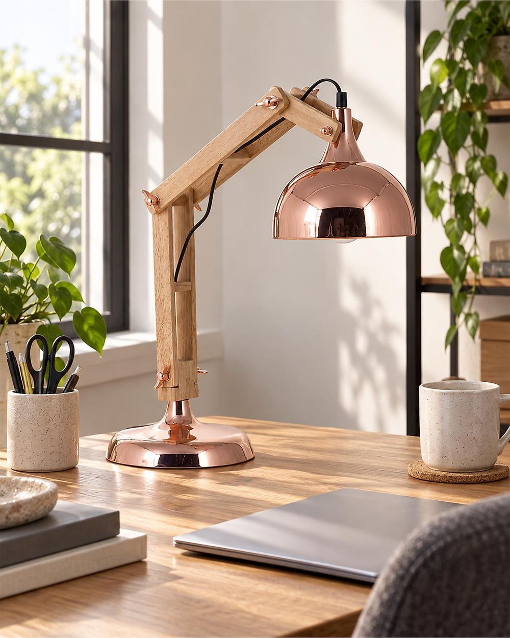 Skrivbordslampa SALADO Justerbar Trä Koppar