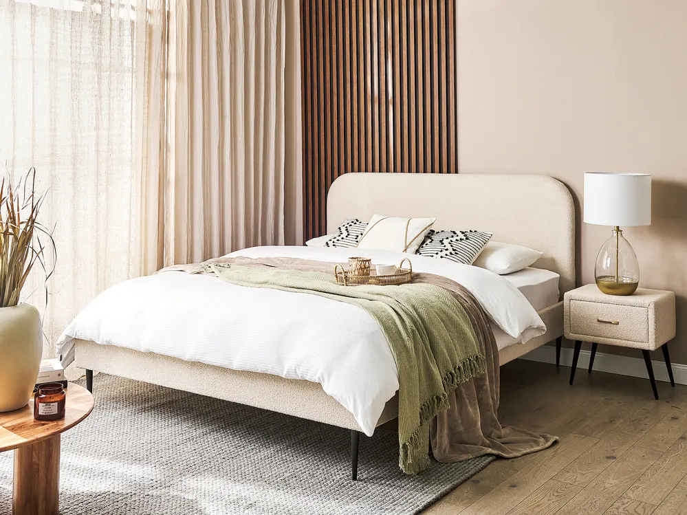 Bed Boucle FLAYAT 160 x 200 cm (EU King Size) Light Beige