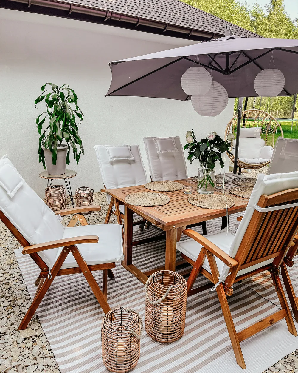 Set med 6 stolar med dynor JAVA Akaciaträ Off-White_887554