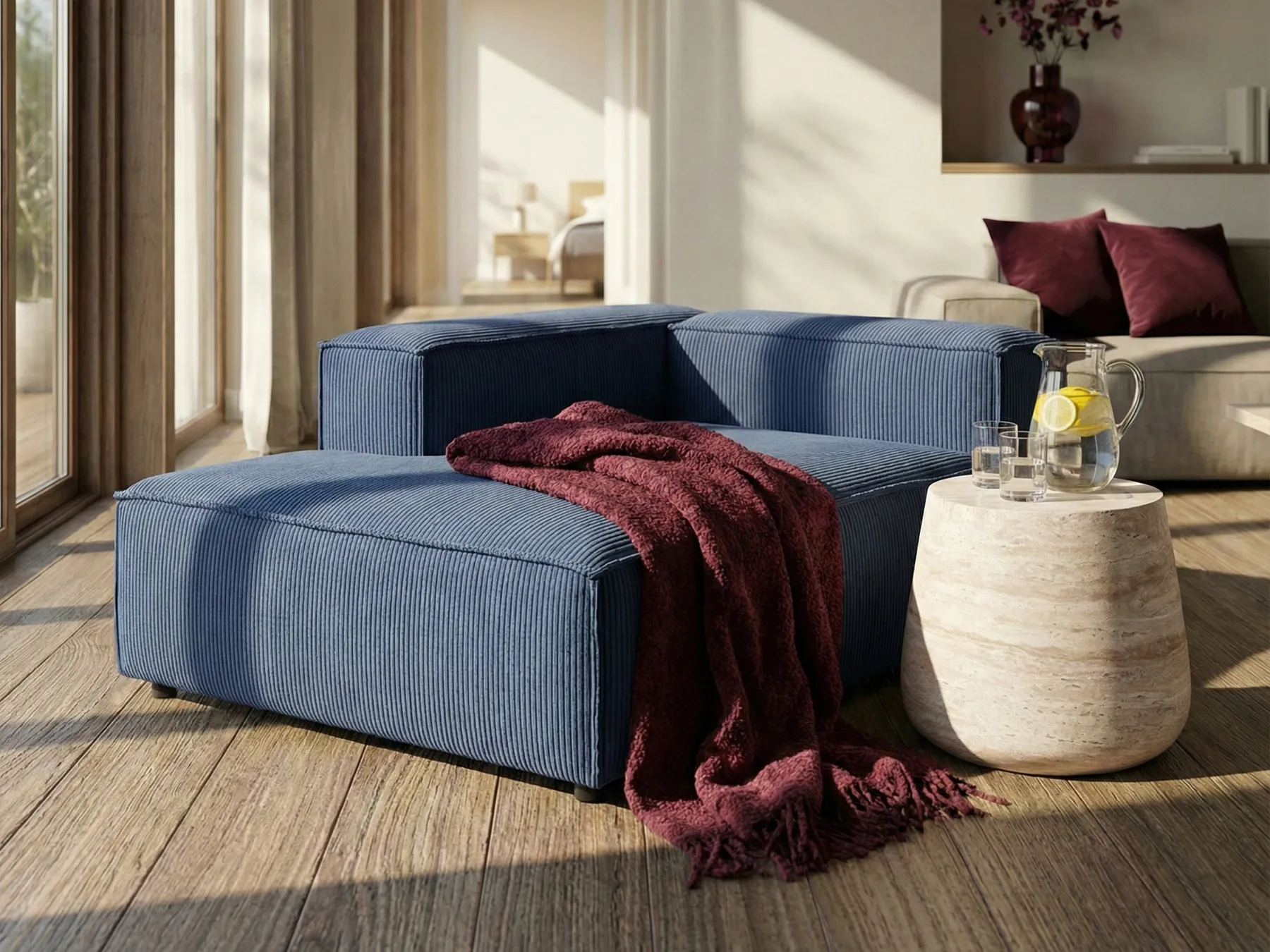 Right-Hand Chaise Longue ARDAL Corduroy Dark Blue_1048734