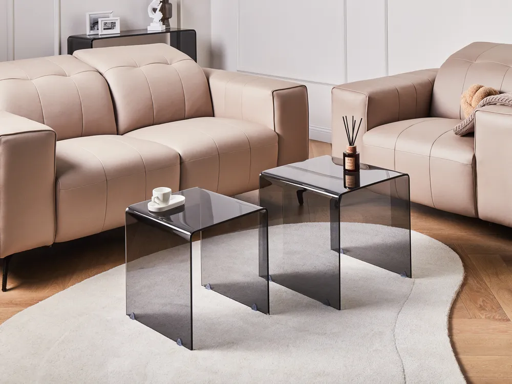 Set of 2 Side Tables KENDALL Tempered Glass Black