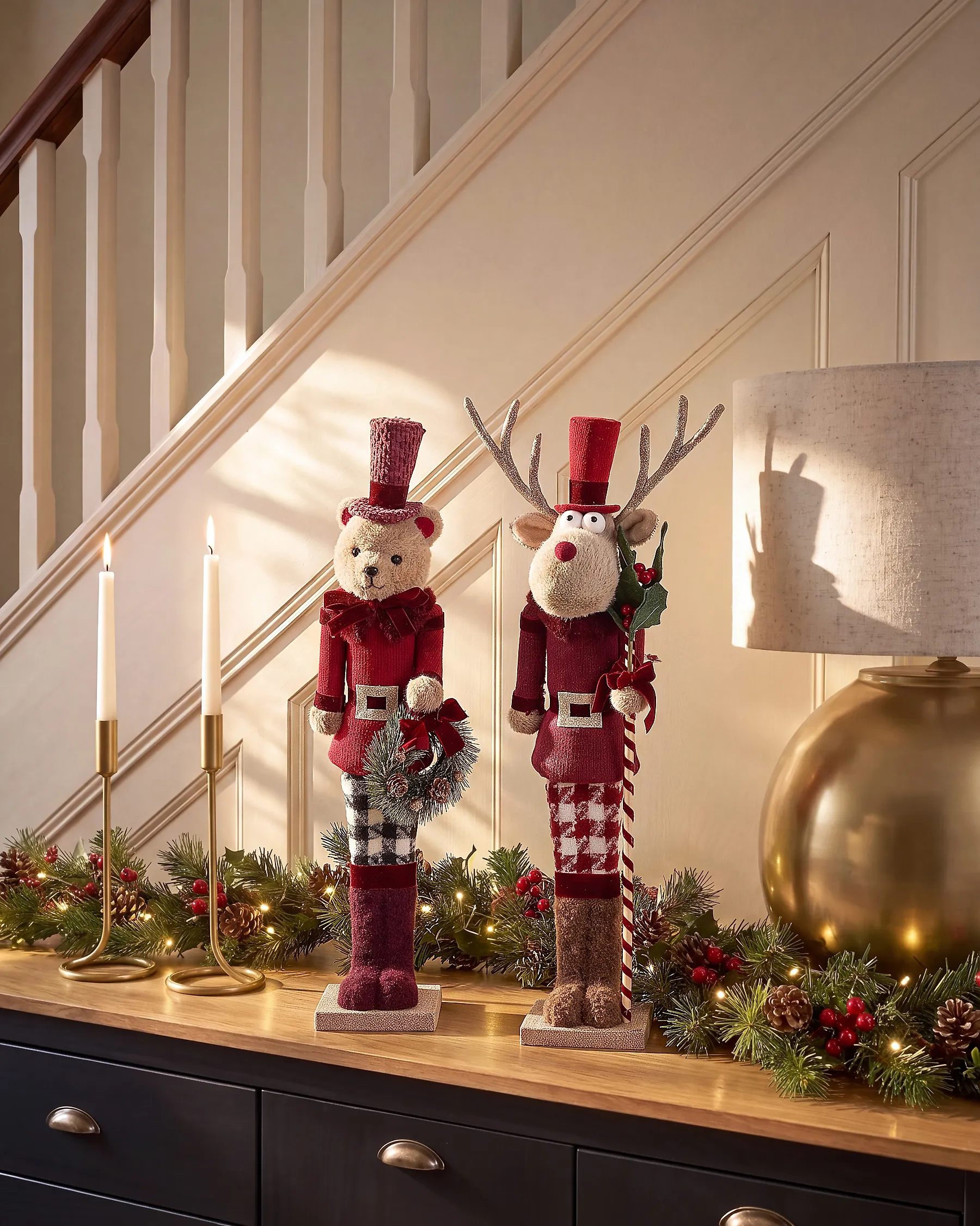 Set of 2 Figurines MATALA 61/64 cm Bear Reindeer Red_1156693