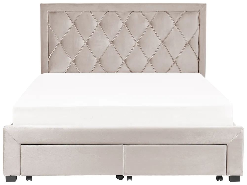 Bed with Storage Drawers LIEVIN Velvet Beige 160 x 200 cm (EU King Size)_858036