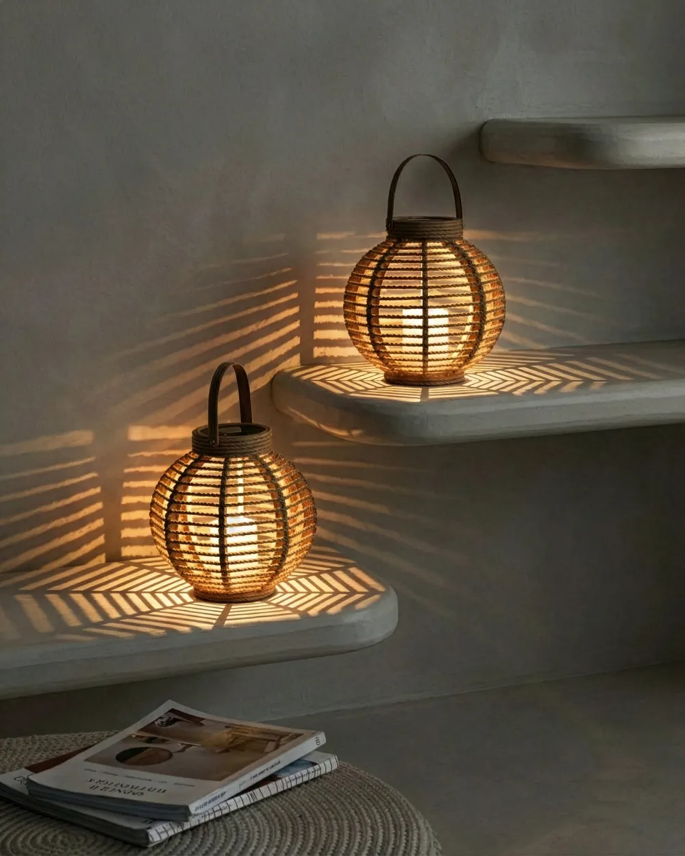 Set of 2 Solar Powered Lanterns SEBU 30 cm Natural