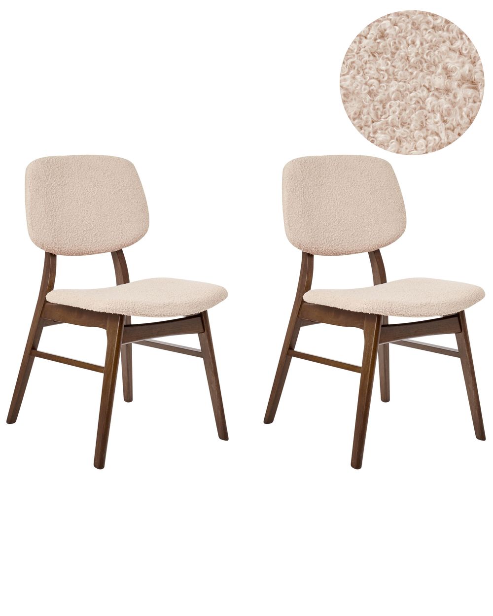 Sett med 2 spisestoler ELAINE Bouclé Mørkebrun/beige