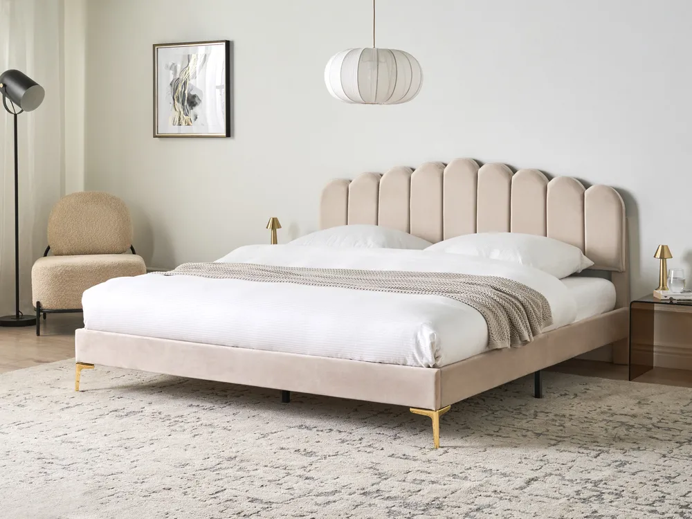 Bed Velvet SAUVIAN 180 x 200 cm (EU Super King) Beige