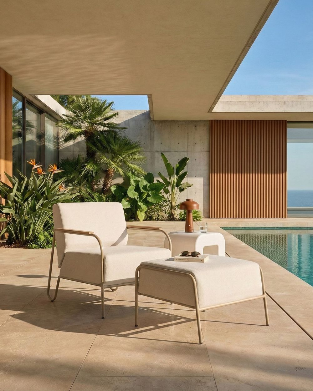 Garden Chair NIMIS with Ottoman Light Beige