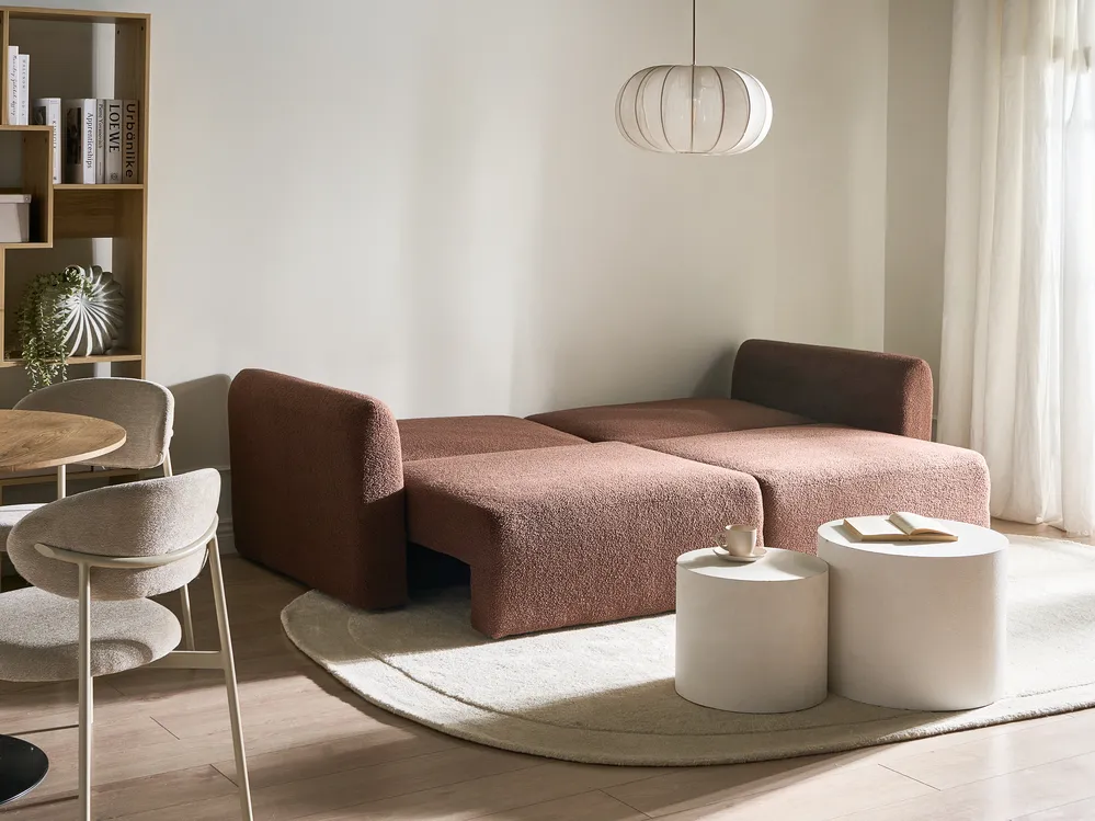 Bäddsoffa 3-sits VAXHOLM med förvaring Bouclé Brun_1028757
