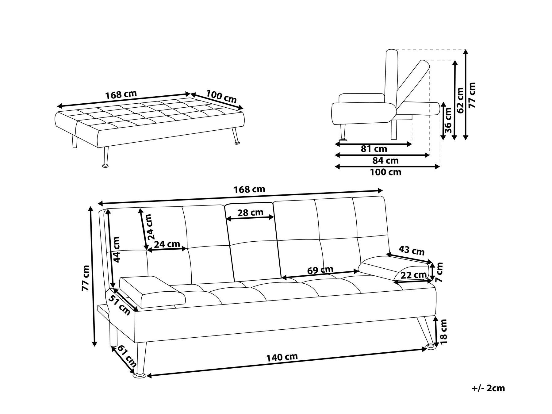 Sofa Bed 3 Seater ROXEN Faux Leather Black_701883