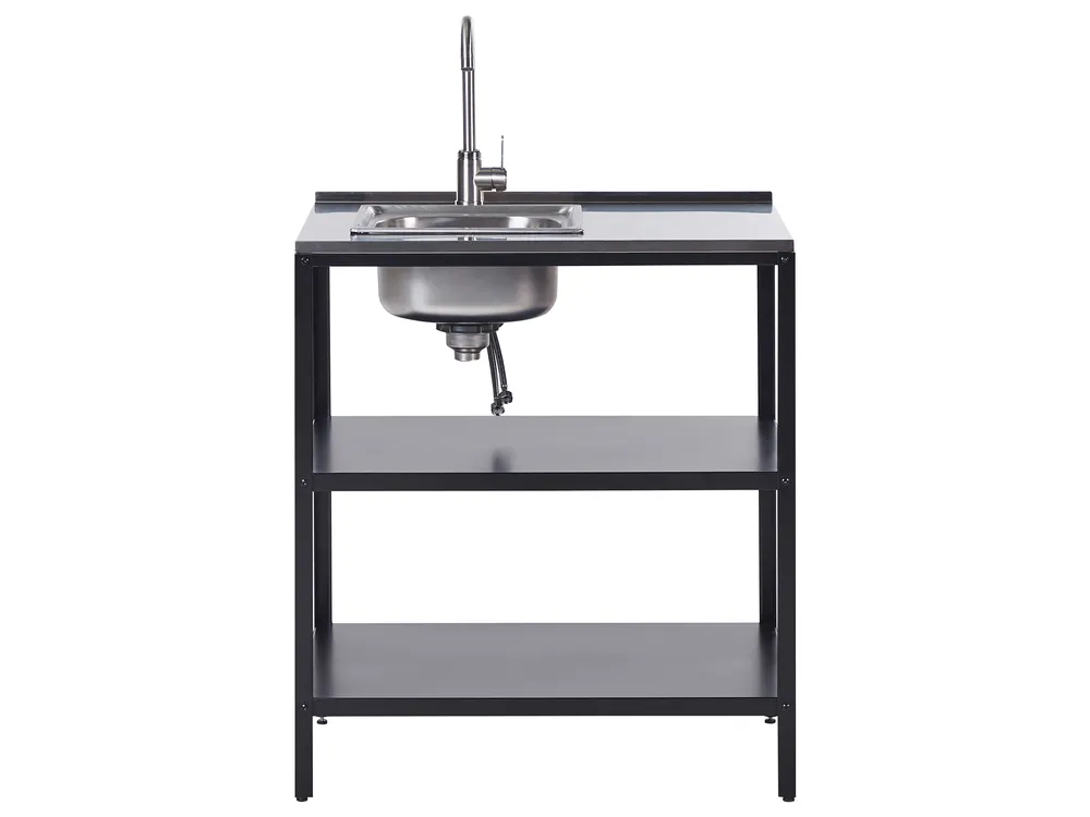 Outdoor Kitchen Island with Sink VILAMA Black Metal_872469
