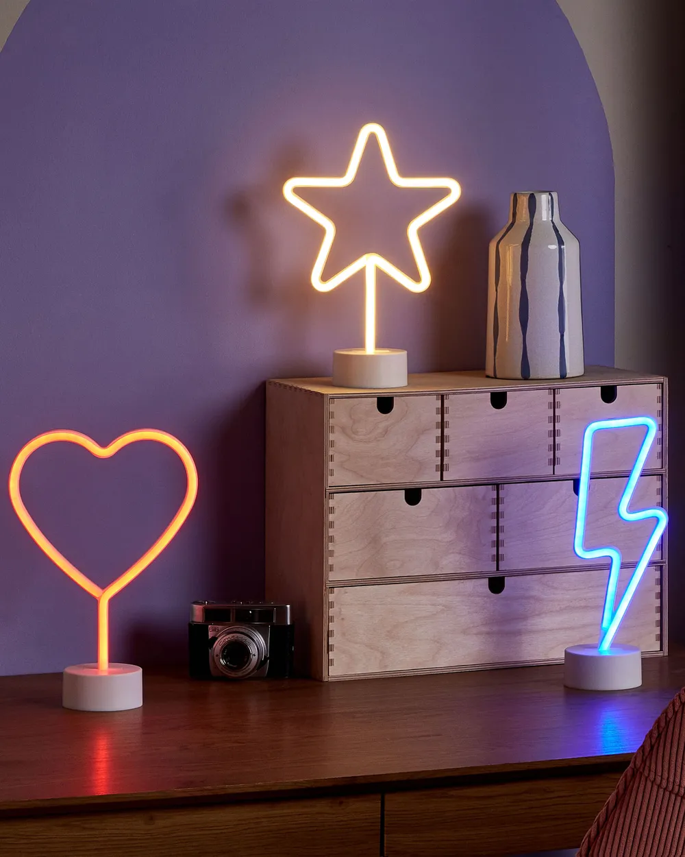Set of 3 Neon LED Signs FLORETTA Multicolour
