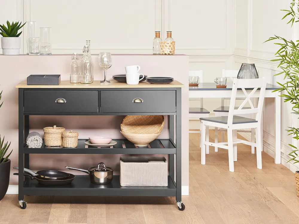 Kitchen Trolley NAVARINO Wood Black