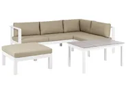 Garden Corner Sofa with Table 5 Seater MESSINA Metal Sand Beige Left Hand_932082