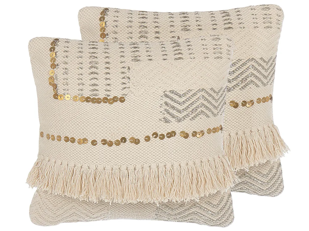 Set of 2 Decorative Cushions VAYALI 45 x 45 cm Cotton Beige Striped