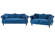 Living Room Set 5 Seater SKIEN Velvet Navy Blue_743309