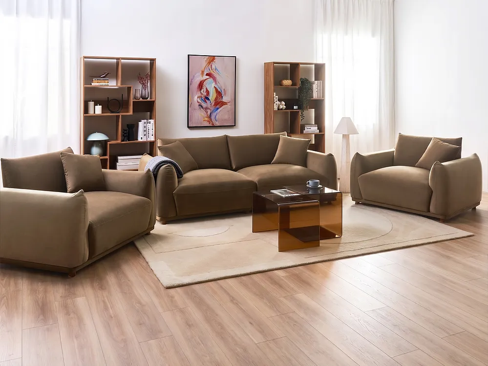 Living Room Set 5 Seater JUBEK Velvet Brown_1154814