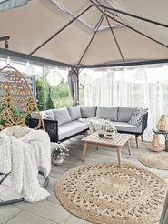 Garden Corner Sofa with Table 5 Seater ALCAMO Acacia Wood Black Left Hand_777434