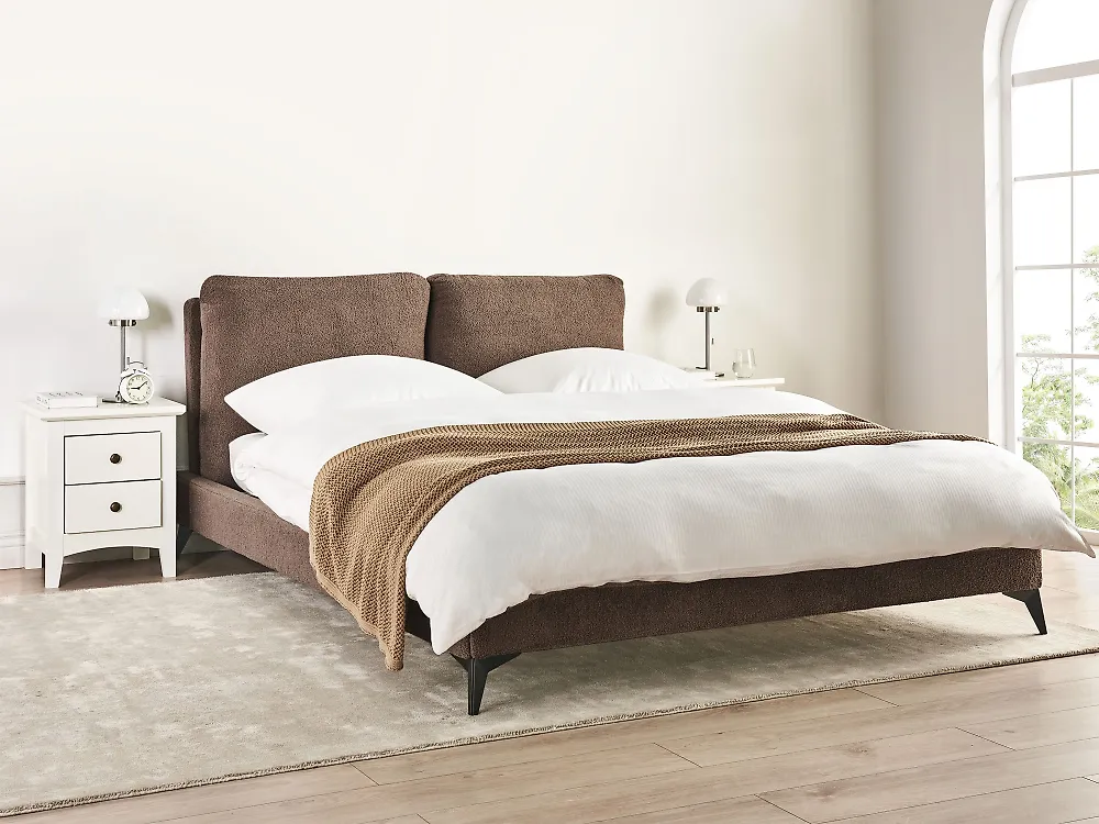 Bed Boucle MELLE 160 x 200 cm (EU King Size) Brown_1187983