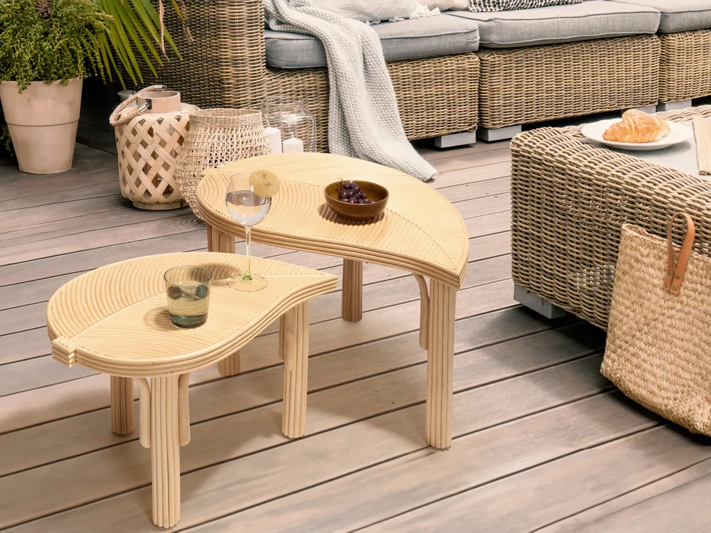 Set of 2 Coffee Tables PARALIA Rattan Natural