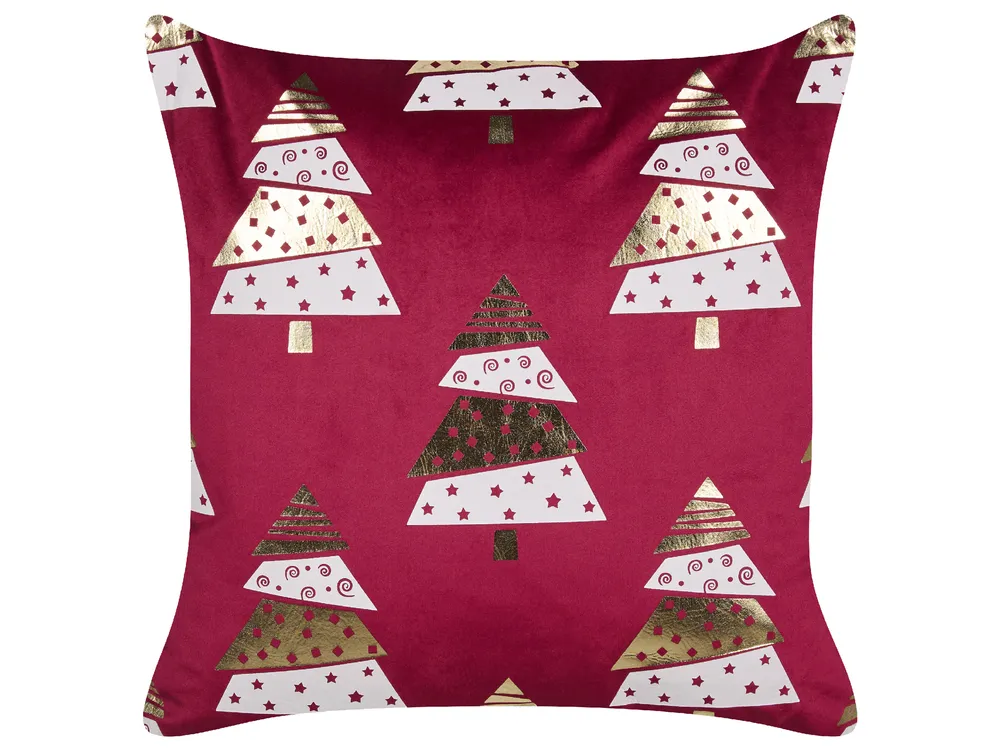 Set med 2 prydnadskuddar GOLDSPRUCE 45 x 45 cm Sammet Röd Julmotiv_879392