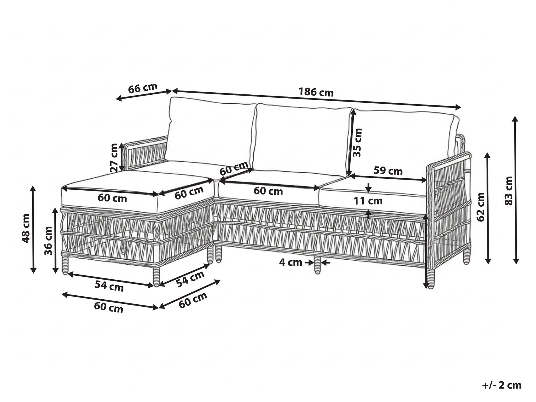 Garden Sofa with Ottoman 3 Seater OFENA PE Rattan Grey_1080265