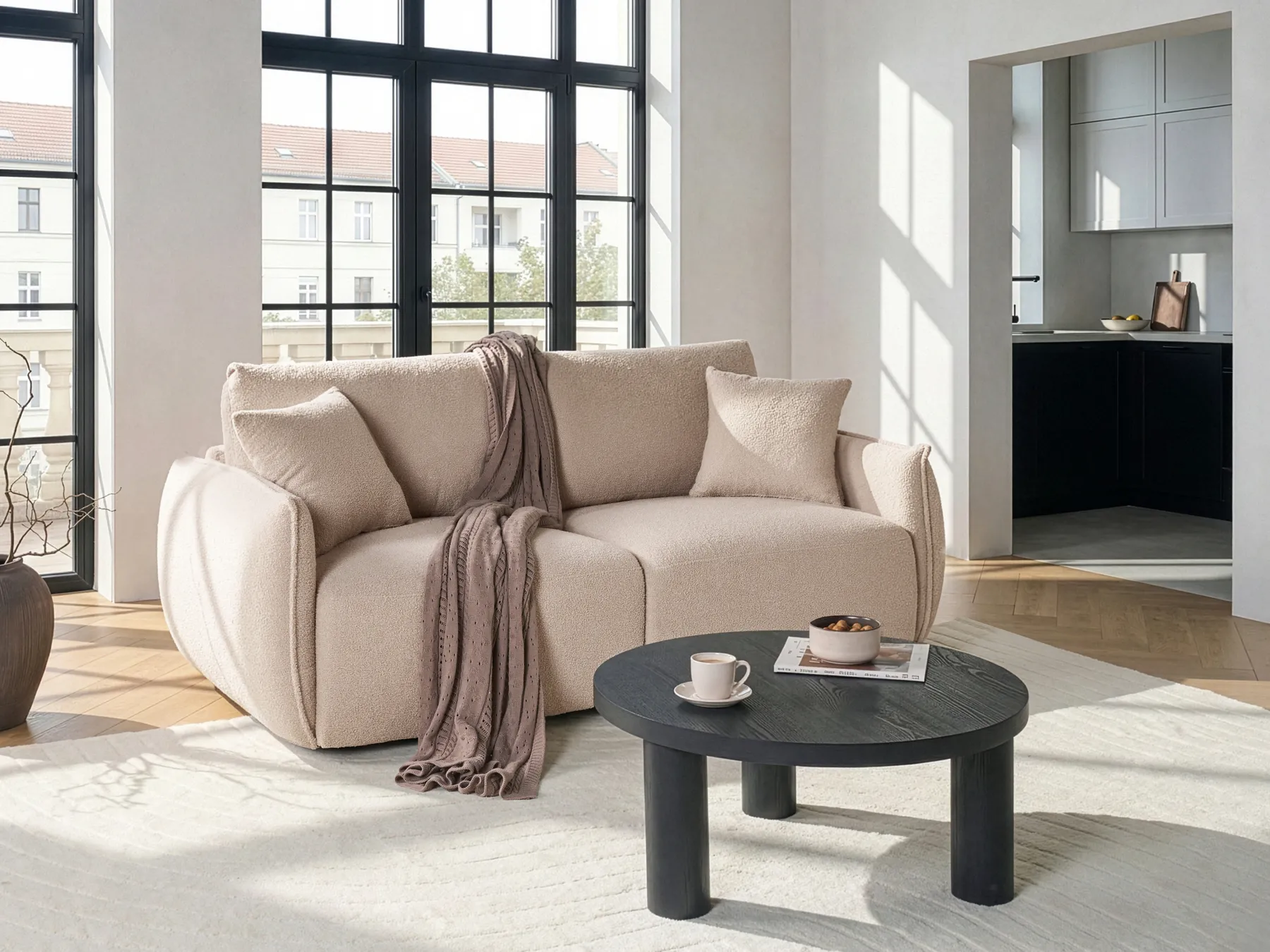 Modulsoffa 2-sits MESNALI Bouclé Beige_1046379