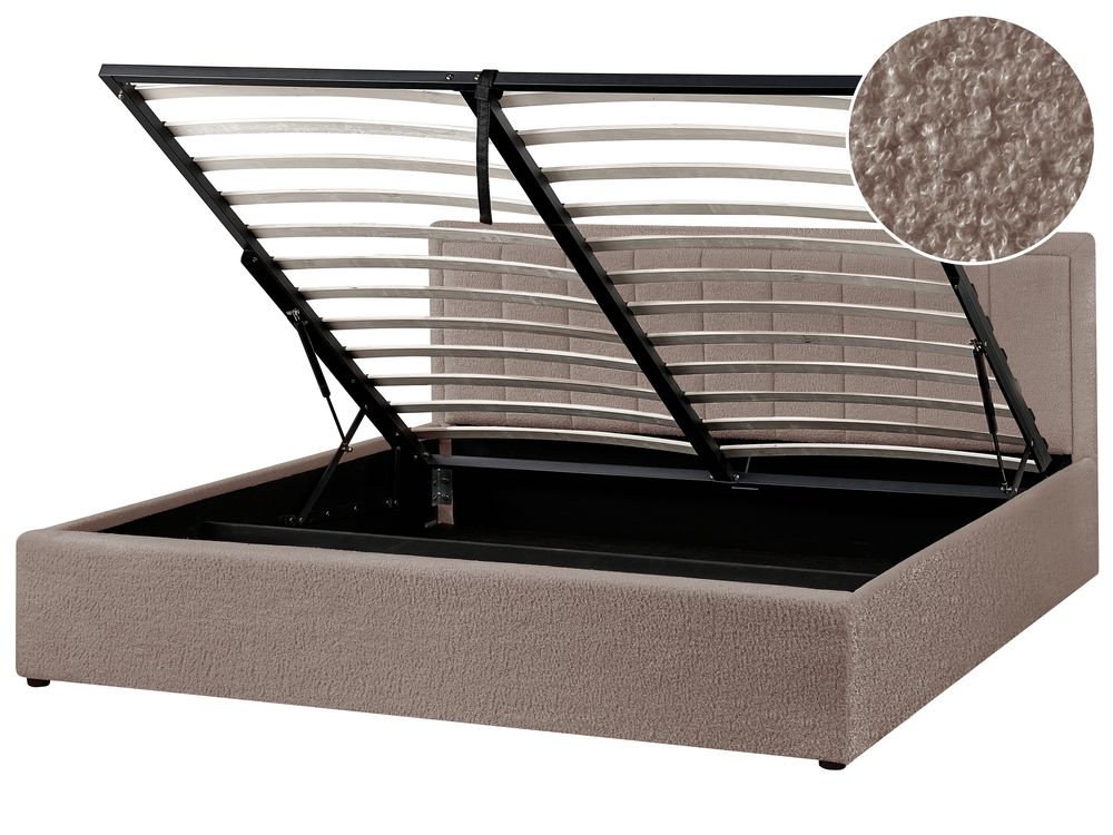 Ottoman Bed MONTLAUR Boucle Taupe 180 x 200 cm (EU Super King)