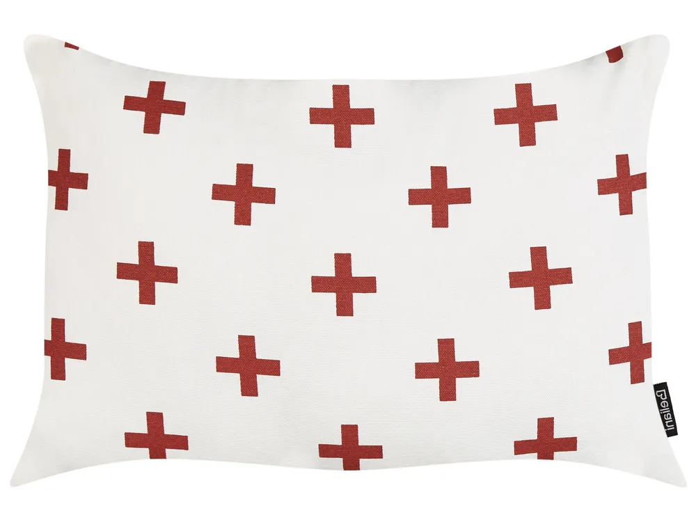 Set of 2 Decorative Cushions VELLEIA 50 x 35 cm Cotton White Geometric Pattern_940106