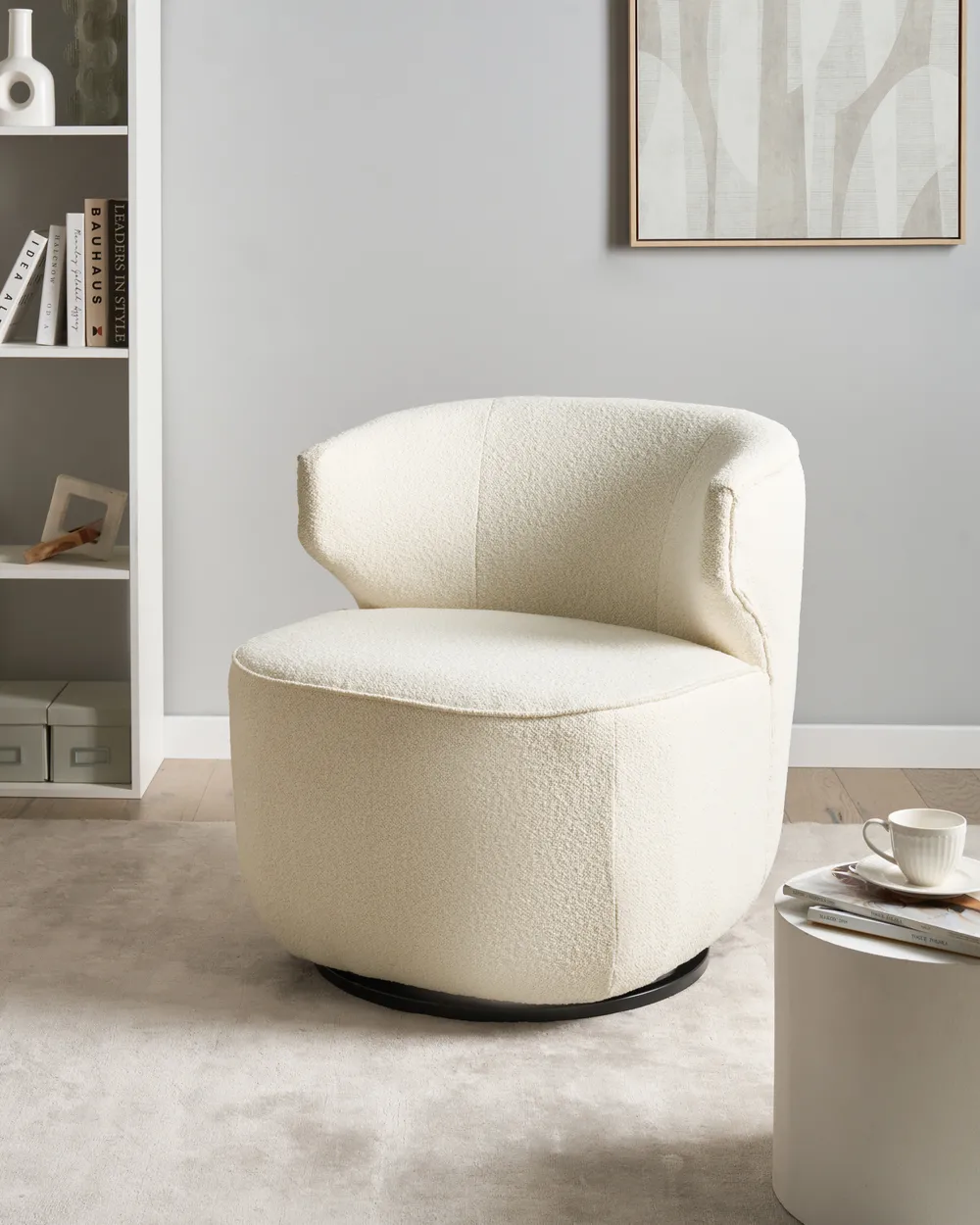 Swivel Armchair MOLLEBY Boucle Off-White