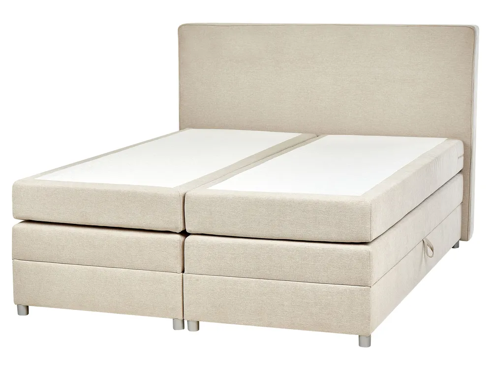 Divan Bed with Storage MINISTER Fabric Light Beige 160 x 200 cm (EU King Size)_873588