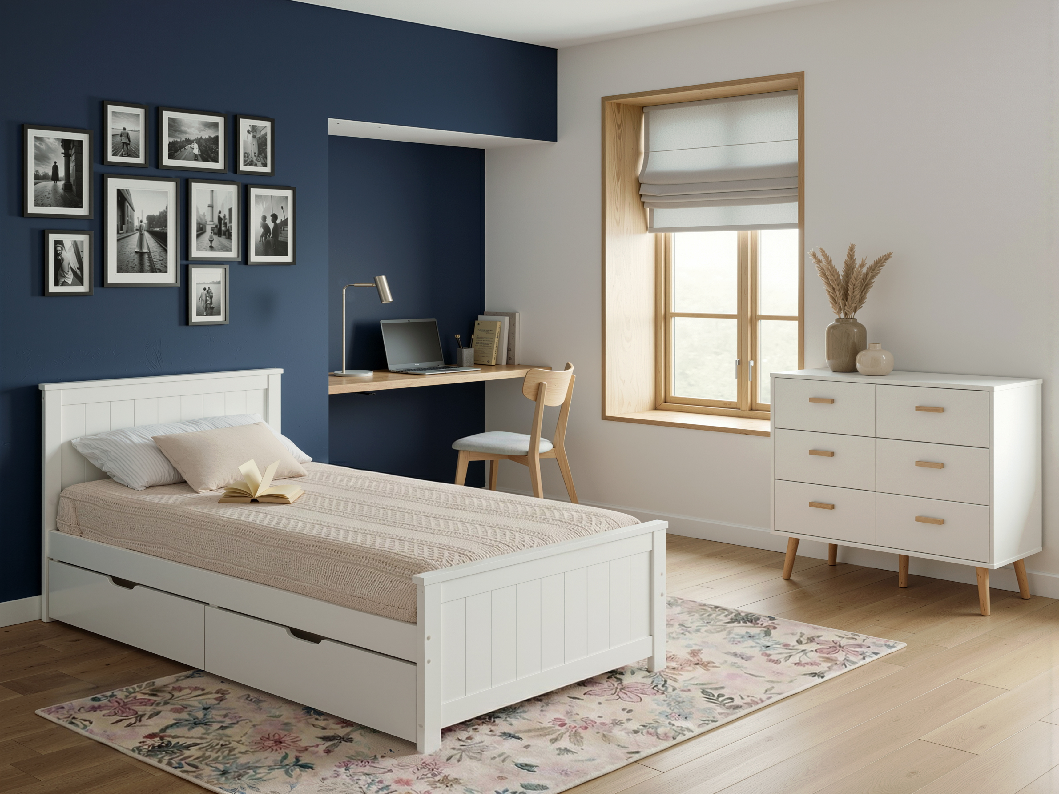 Bed with 4 Drawers SABRAN Pine Wood White 90 x 200 cm (EU Single)
