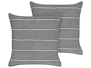 Set med 2 prydnadskuddar MILAS 50 x 50 cm Linne Grå Randigt_1183843